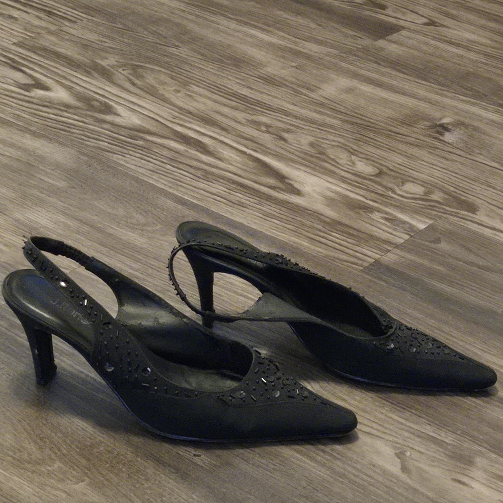 J.Renee Black Embellished Slingback Heels
